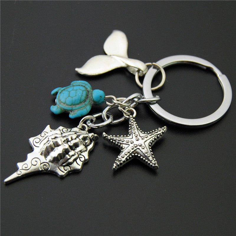 Ocean Themed Key Ring ~Conch, Whale Tail, Star, Turtle