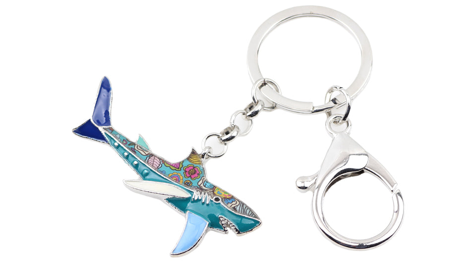 Arty Shark Key Ring ~ Multicolored Enamel